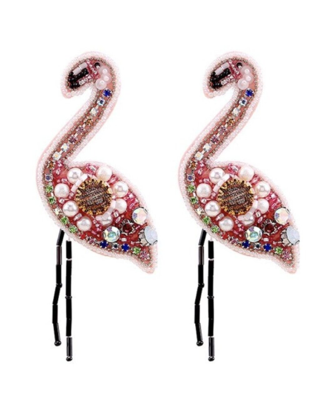 Cute Flamingo Bird Crystal Beaded Animal Sea Pink Dangle Earrings